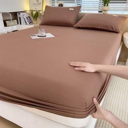 91家纺网 家纺一手货源 找家纺 798家纺 2025新款12868全棉格子纯色单床笠 咖啡