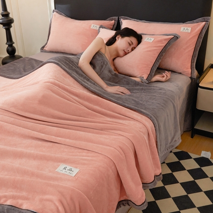 91家纺网 家纺一手货源 找家纺 （总）恋人优选 2024新款亲肤柔暖牛奶绒纯色双拼被套毛毯单被套被套单件-山茶