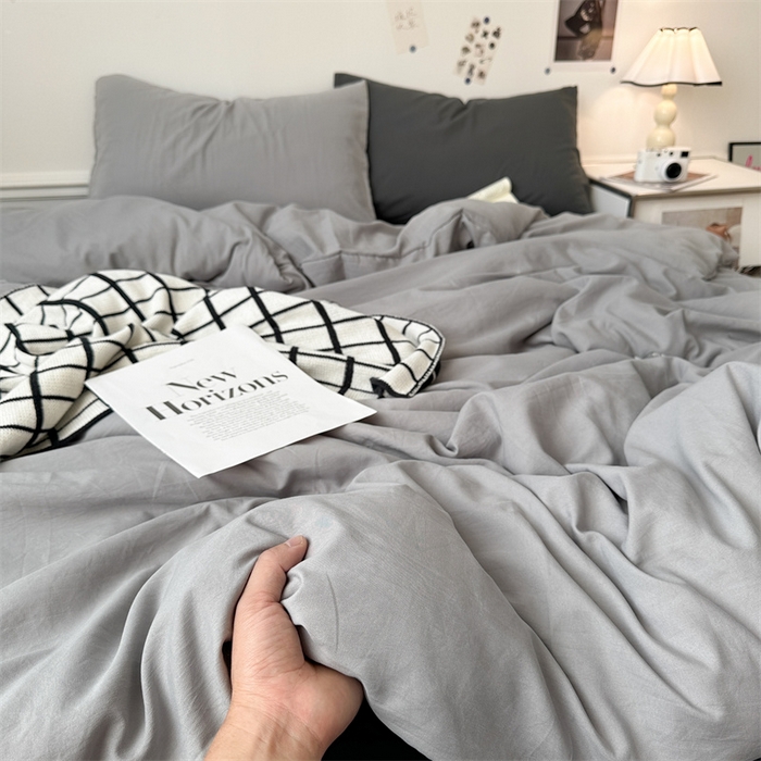91家纺网 家纺一手货源 找家纺 多品家纺 2024新款超柔混搭水洗棉四件套--单被套 银灰+深灰