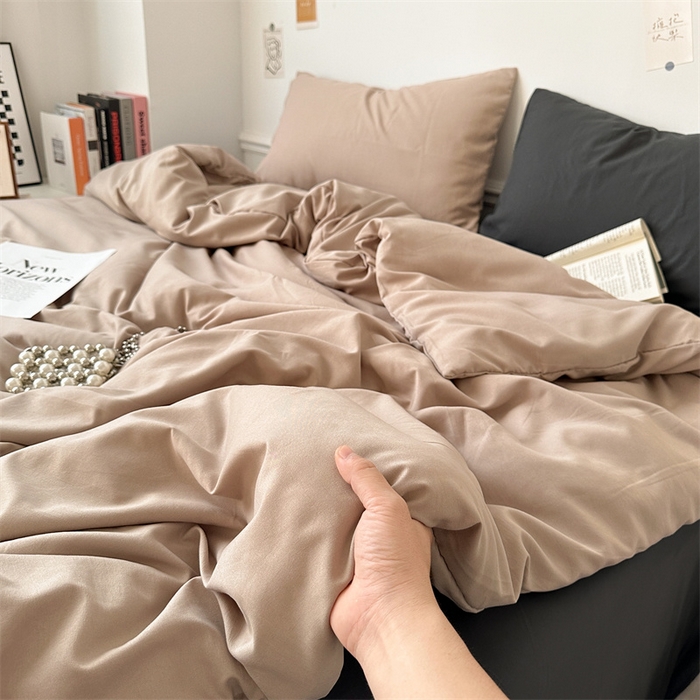 91家纺网 家纺一手货源 找家纺 多品家纺 2024新款超柔混搭水洗棉四件套--单被套 卡其灰+深灰