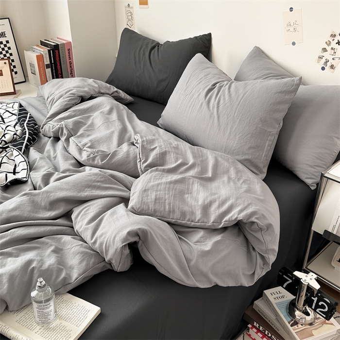 91家纺网 家纺一手货源 找家纺 多品家纺 2024新款超柔混搭水洗棉四件套--单被套 银灰+深灰