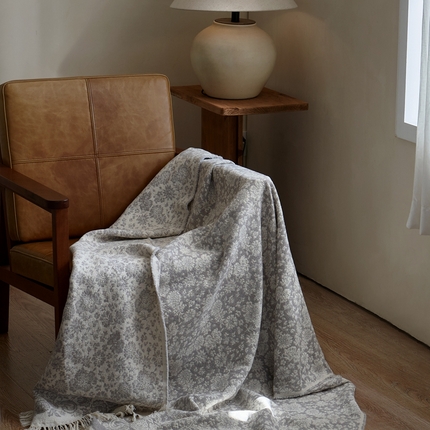 子和 2024新款全棉缩绒毯（浅色） 雏菊微语银白灰