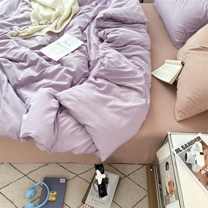 91家纺网 家纺一手货源 找家纺 多品家纺 2024新款超柔混搭水洗棉四件套--单被套 紫罗兰+藕粉