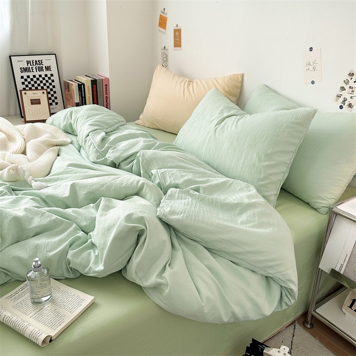 91家纺网 家纺一手货源 找家纺 多品家纺 2024新款超柔混搭水洗棉四件套--单被套 藻绿+奶绿