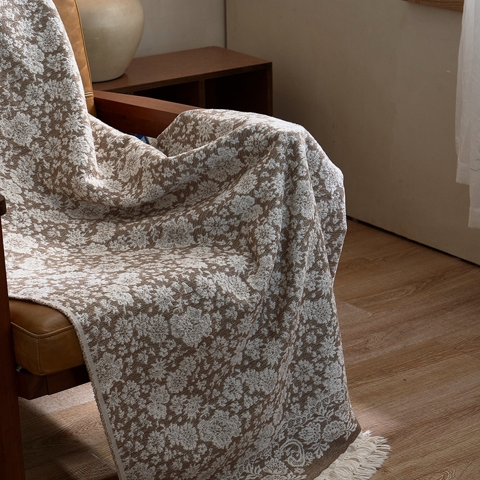 91家纺网 家纺一手货源 找家纺 子和 2024新款全棉缩绒毯（浅色） 雏菊微语大地棕