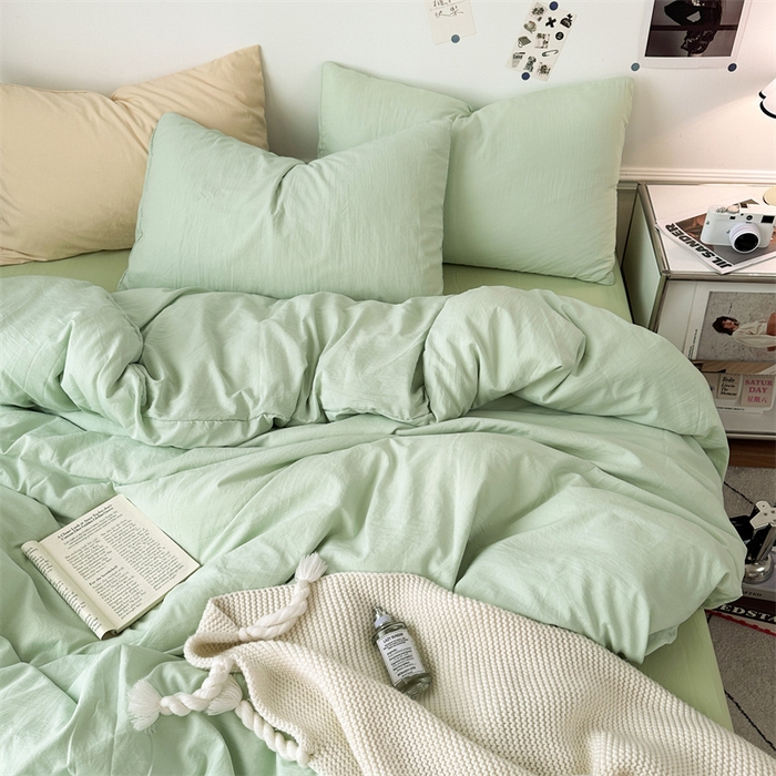 91家纺网 家纺一手货源 找家纺 多品家纺 2024新款超柔混搭水洗棉四件套--单被套 藻绿+奶绿