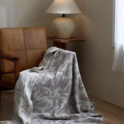 子和 2024新款全棉缩绒毯（浅色） 鸽羽从林银白灰