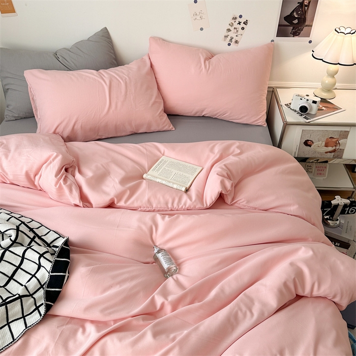 91家纺网 家纺一手货源 找家纺 多品家纺 2024新款超柔混搭水洗棉四件套--单被套 樱花粉+银灰