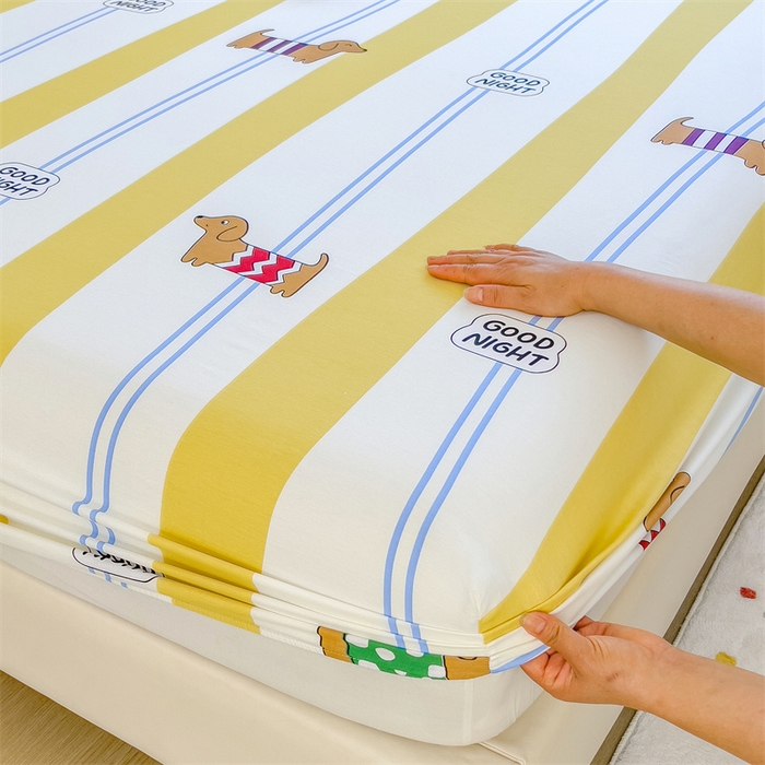 91家纺网 家纺一手货源 找家纺 798家纺 2025新款12868全棉印花床笠 布丁狗狗