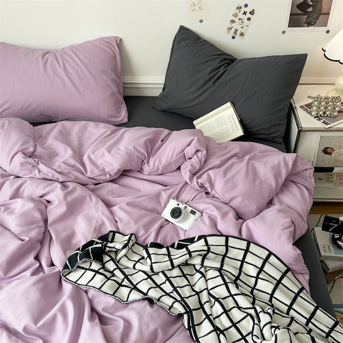 91家纺网 家纺一手货源 找家纺 多品家纺 2024新款超柔混搭水洗棉四件套--单被套 紫罗兰+深灰
