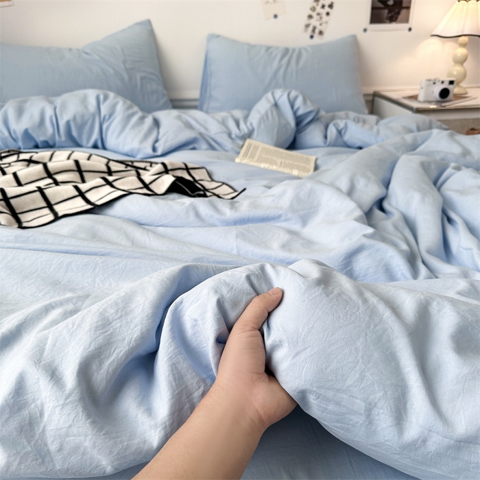 91家纺网 家纺一手货源 找家纺 多品家纺 2024新款超柔混搭水洗棉四件套--单被套 雾霾蓝