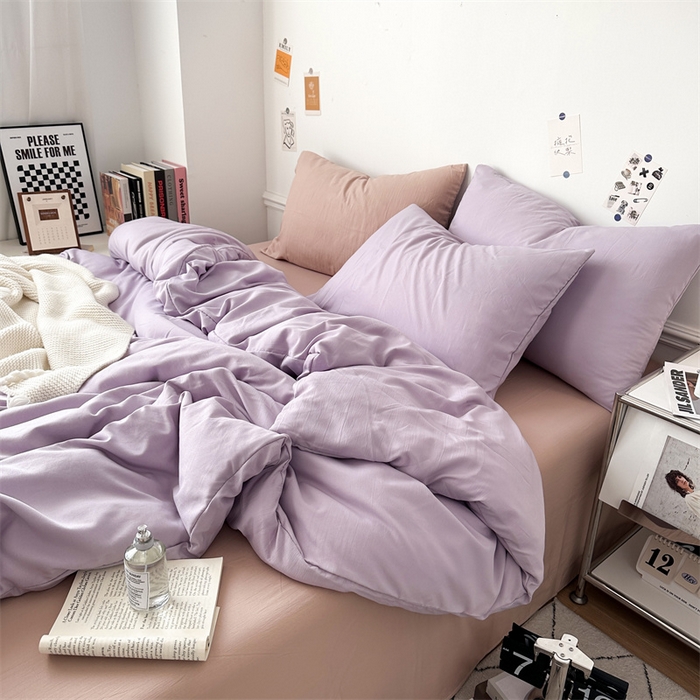91家纺网 家纺一手货源 找家纺 多品家纺 2024新款超柔混搭水洗棉四件套--单被套 紫罗兰+藕粉
