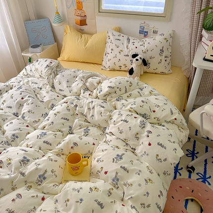 91家纺网 家纺一手货源 找家纺 阿曼达 2024新款ins博主风印花水洗m四件套 妙趣花园