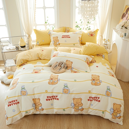 钰伶 新款全棉简约12868印花纯棉四件套（预留6厘米缩水尺寸） 黄油小熊