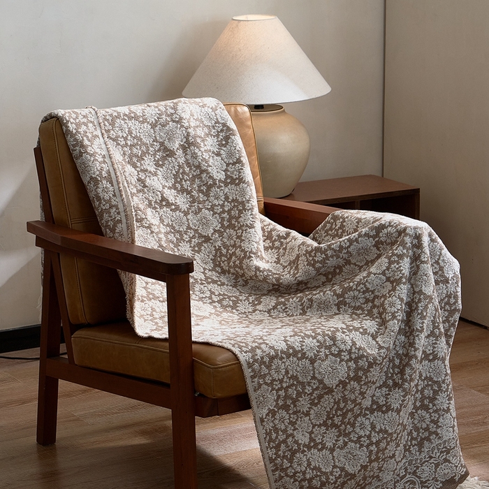 91家纺网 家纺一手货源 找家纺 子和 2024新款全棉缩绒毯（浅色） 雏菊微语大地棕