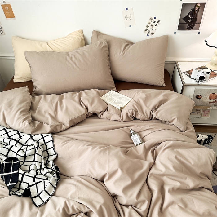 91家纺网 家纺一手货源 找家纺 多品家纺 2024新款超柔混搭水洗棉四件套--单被套 卡其灰+棕咖