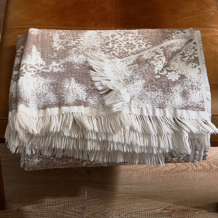 91家纺网 家纺一手货源 找家纺 子和 2024新款全棉缩绒毯（浅色） 花间微醺大地棕