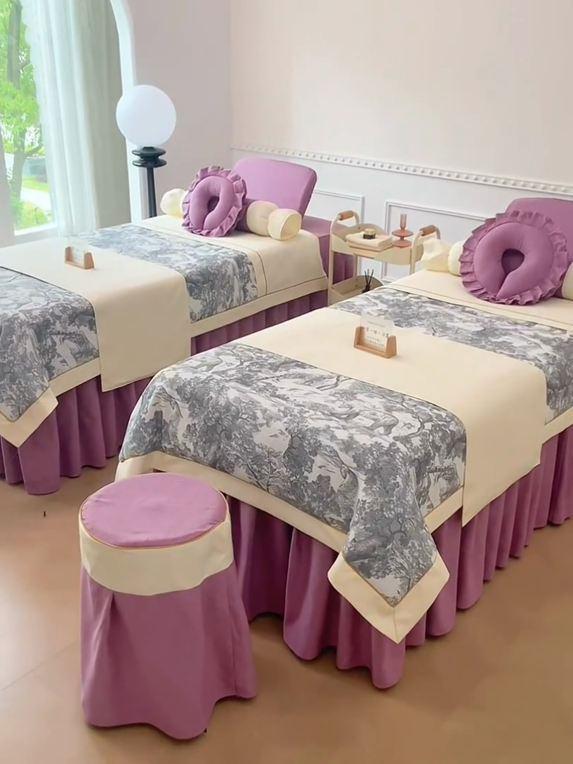 91家纺网 家纺一手货源 找家纺 莉人坊美容床罩批发 2024新款彩棉麻美容床罩系列 清雅紫色