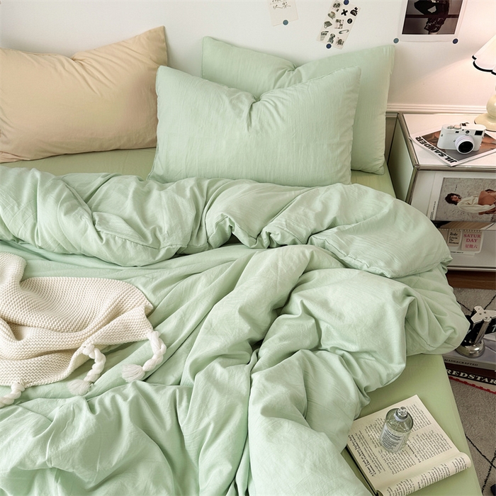 91家纺网 家纺一手货源 找家纺 多品家纺 2024新款超柔混搭水洗棉四件套--单被套 藻绿+奶绿