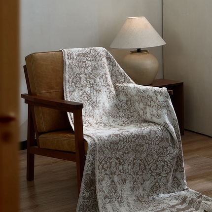 91家纺网 家纺一手货源 找家纺 子和 2024新款全棉缩绒毯（浅色） 盛夏花园大地棕