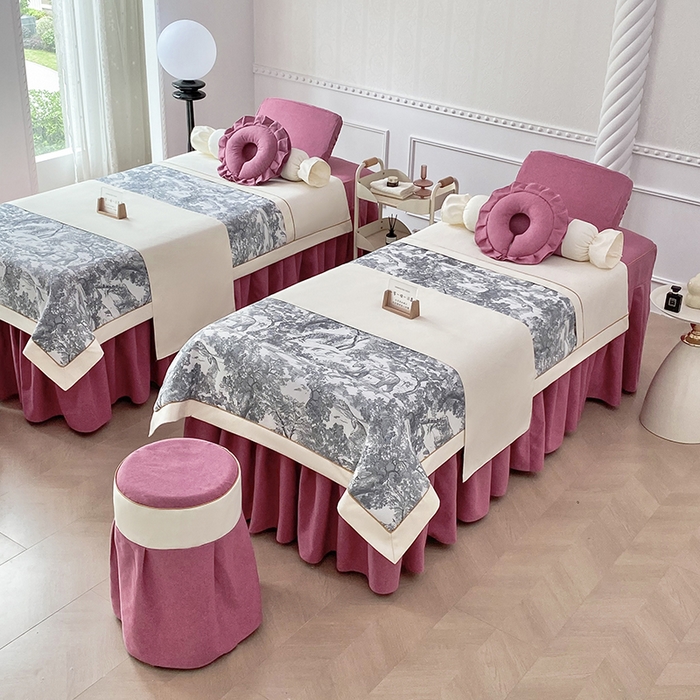 91家纺网 家纺一手货源 找家纺 莉人坊美容床罩批发 2024新款彩棉麻美容床罩系列 清雅酒红