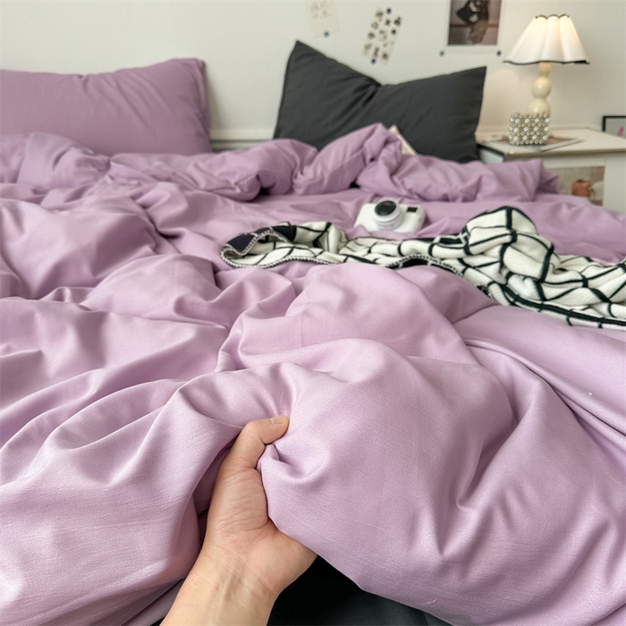 91家纺网 家纺一手货源 找家纺 多品家纺 2024新款超柔混搭水洗棉四件套--单被套 紫罗兰+深灰