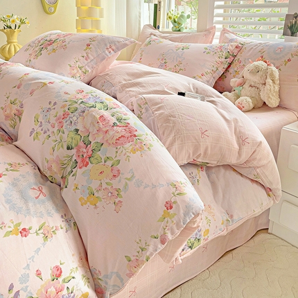 优选良品 2025新款直播爆款全棉-ins印花系列四件套纯棉三件套床单床笠夕颜花开