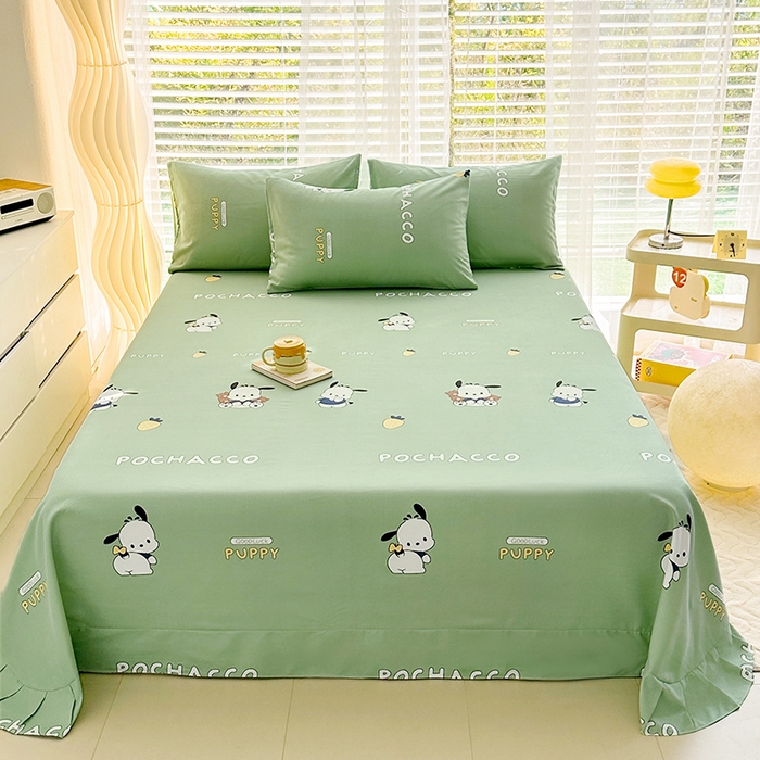 91家纺网 家纺一手货源 找家纺 家贝爱 2024新款加厚原棉磨毛花边床单 啵啵狗