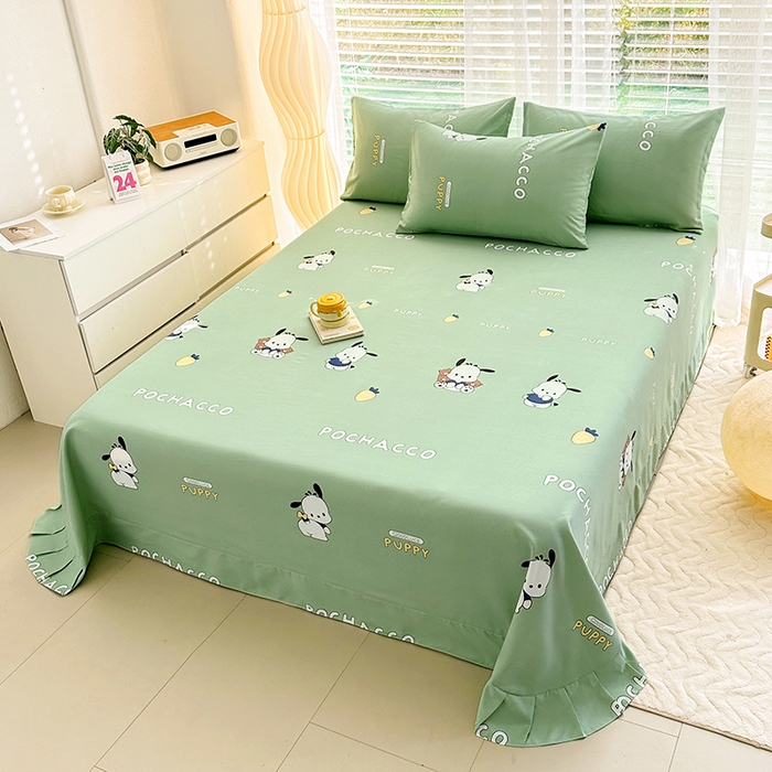 91家纺网 家纺一手货源 找家纺 家贝爱 2024新款加厚原棉磨毛花边床单 啵啵狗