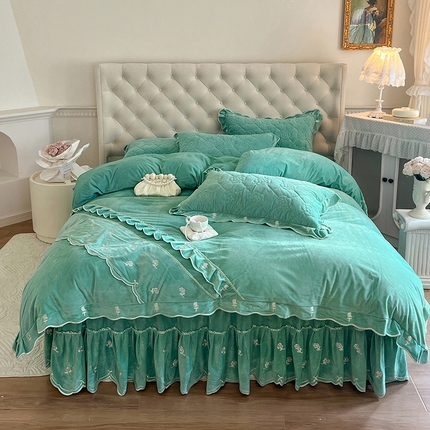 91家纺网 家纺一手货源 找家纺 麒豆豆 2024新款宝宝绒床裙四件套-乐伊 乐伊-绿