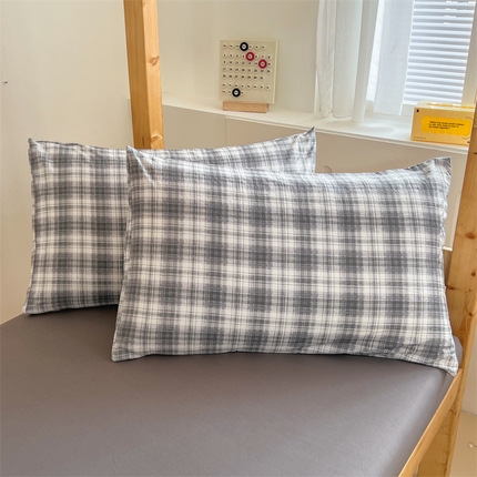 多品家纺 2024新款水洗棉枕套 简约格