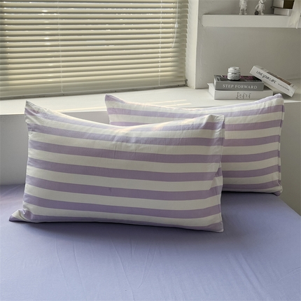 多品家纺 2024新款水洗棉枕套 丁香紫条