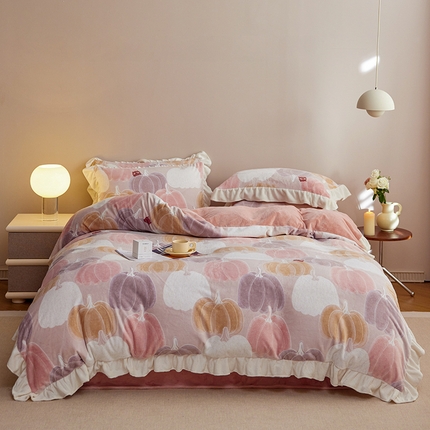 91家纺网 家纺一手货源 找家纺 2024新款240g全消光印花花边绒四件套 满福