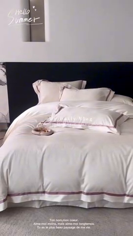 91家纺网 家纺一手货源 找家纺 琉宿家纺 2025新款50s双股长绒棉提花宽边工艺四件套 蒂娜-奶白