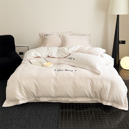 潘朵拉家纺 2024新款法式刺绣雕花绒牛奶绒四件套-麦瑞系列 麦瑞奶白