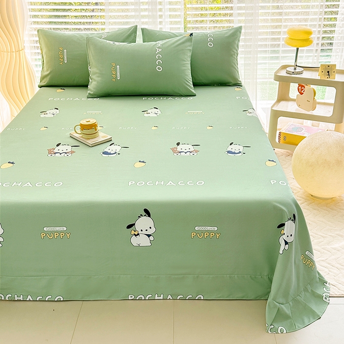 91家纺网 家纺一手货源 找家纺 家贝爱 2024新款加厚原棉磨毛花边床单 啵啵狗