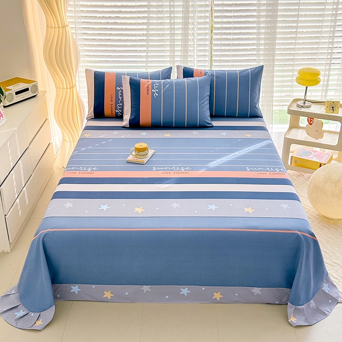 91家纺网 家纺一手货源 找家纺 家贝爱 2024新款加厚原棉磨毛花边床单 繁星点点