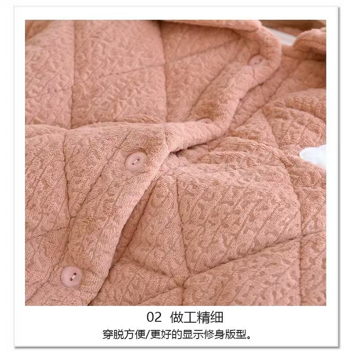 91家纺网 家纺一手货源 找家纺 2024新款睡衣女秋冬短绒长袖加厚冬季开衫家居服三层夹棉保暖卡通翻领套装 粉色