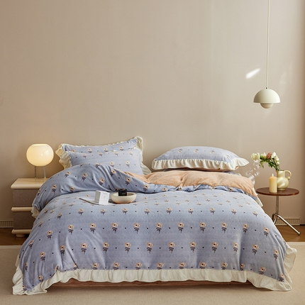 91家纺网 家纺一手货源 找家纺 （总）2024新款240g全消光印花花边绒四件套