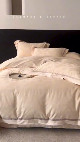 91家纺网 家纺一手货源 找家纺 琉宿家纺 2025新款50s双股长绒棉提花宽边工艺四件套 花漫影-浅香槟