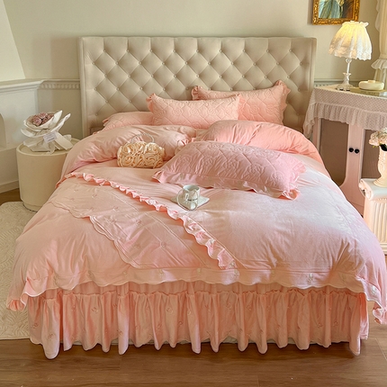 91家纺网 家纺一手货源 找家纺 麒豆豆 2024新款宝宝绒床裙四件套-乐伊 乐伊-粉