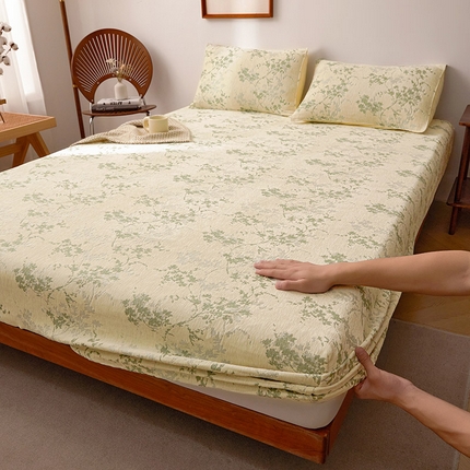 91家纺网 家纺一手货源 找家纺 2024新款针织提花绒床笠-叶语 叶语 嫩绿