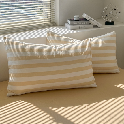 91家纺网 家纺一手货源 找家纺 多品家纺 2024新款水洗棉枕套 日系黄条