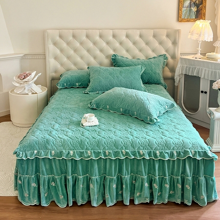 91家纺网 家纺一手货源 找家纺 麒豆豆 2024新款宝宝绒床裙三件套-乐伊 乐伊-绿