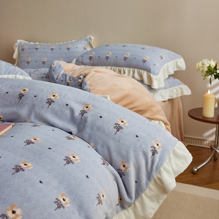 91家纺网 家纺一手货源 找家纺 （总）2024新款240g全消光印花花边绒四件套