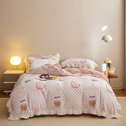 91家纺网 家纺一手货源 找家纺 （总）2024新款240g全消光印花花边绒四件套