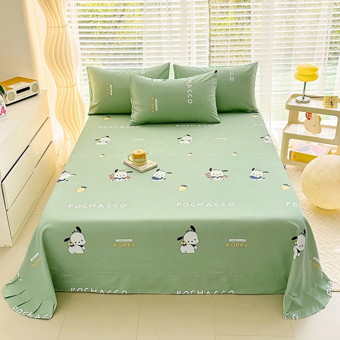 91家纺网 家纺一手货源 找家纺 家贝爱 2024新款加厚原棉磨毛花边床单 啵啵狗