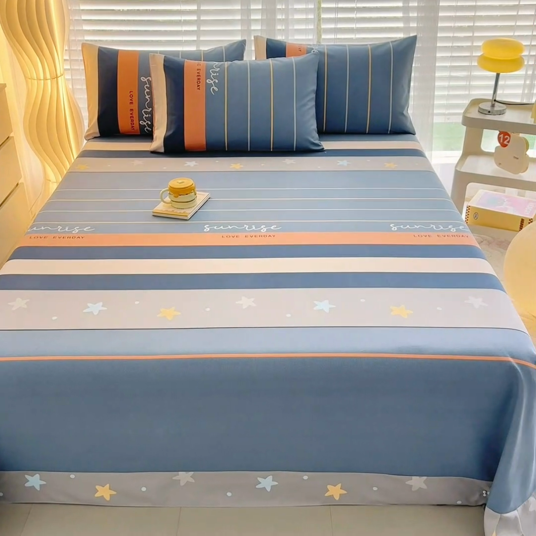 91家纺网 家纺一手货源 找家纺 家贝爱 2024新款加厚原棉磨毛花边床单 繁星点点