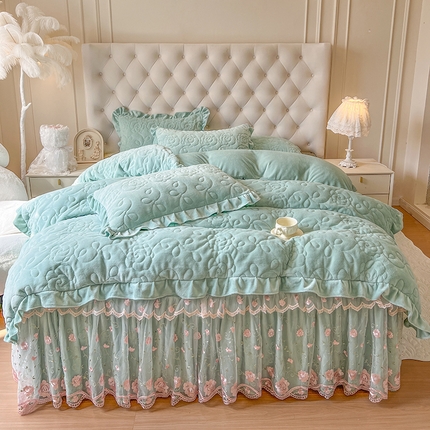 91家纺网 家纺一手货源 找家纺 （总）2024新款牛奶绒夹棉床裙四件套--繁花系列