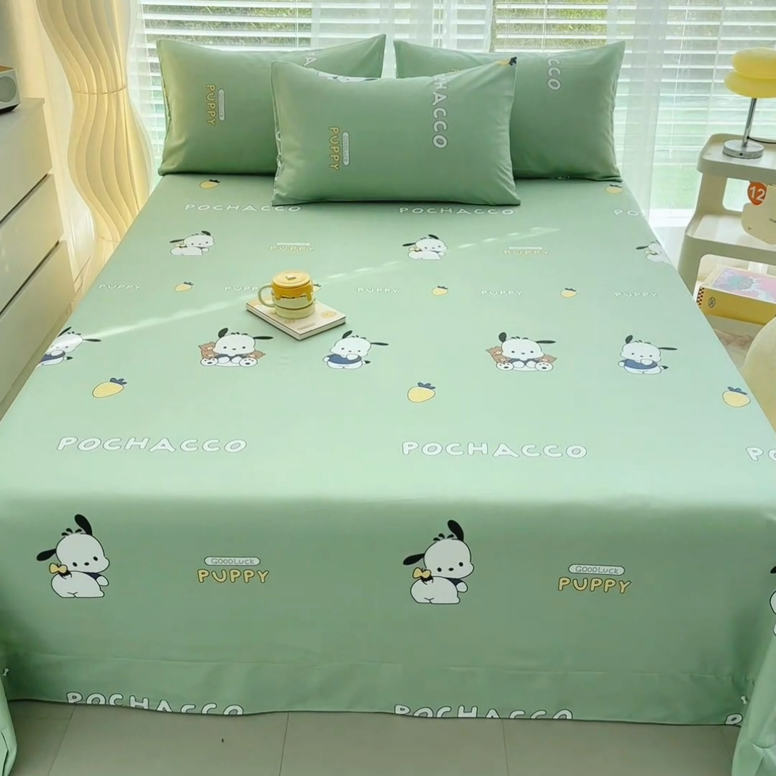 91家纺网 家纺一手货源 找家纺 家贝爱 2024新款加厚原棉磨毛花边床单 啵啵狗